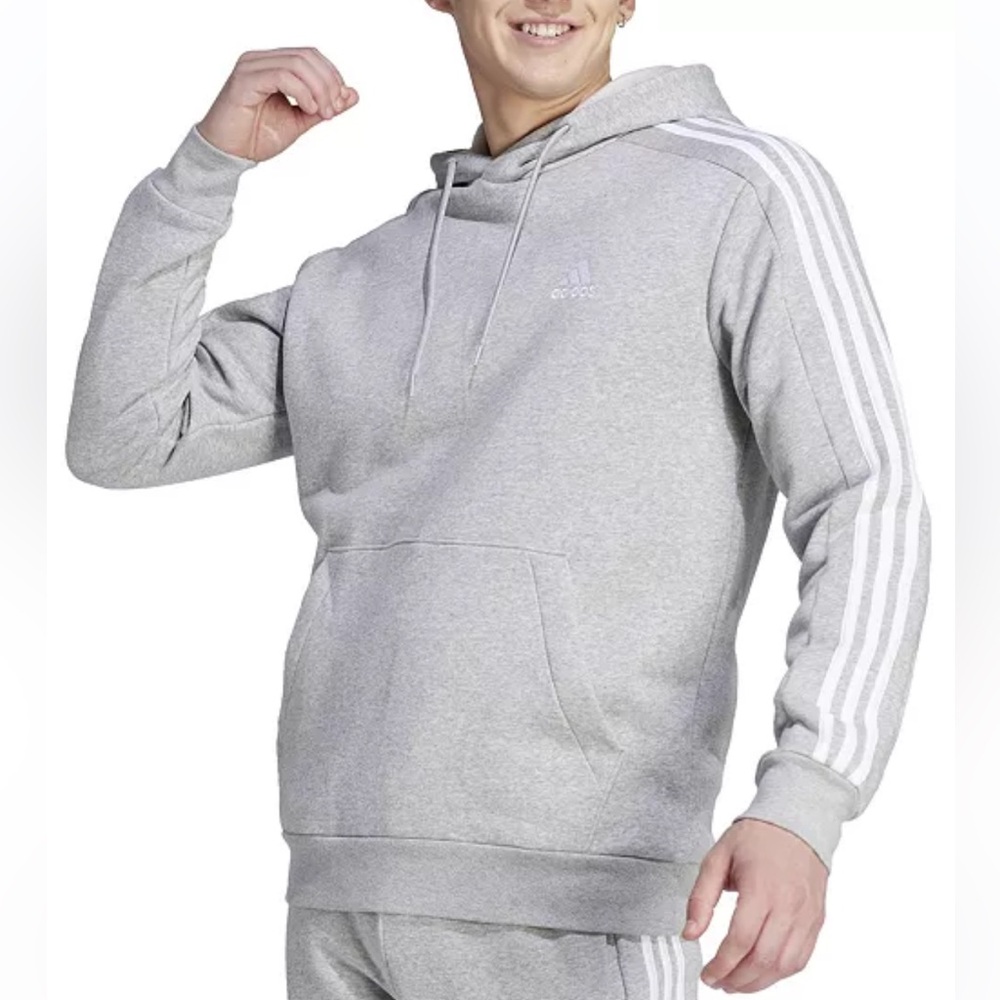 Men's Adidas Essentials Fleece 3-Stripes Hoodie - Large / Medium Grey Heather